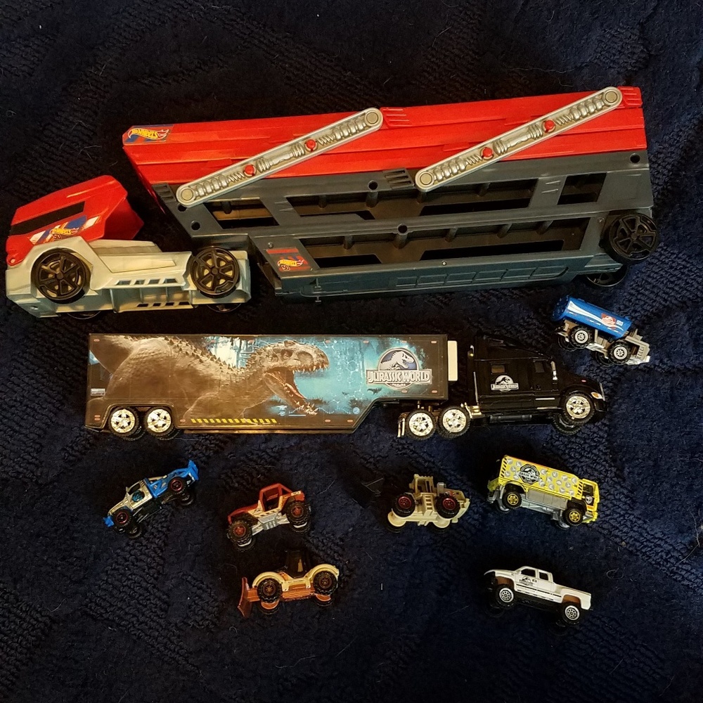 Hot Wheel and Jurassic World trucks